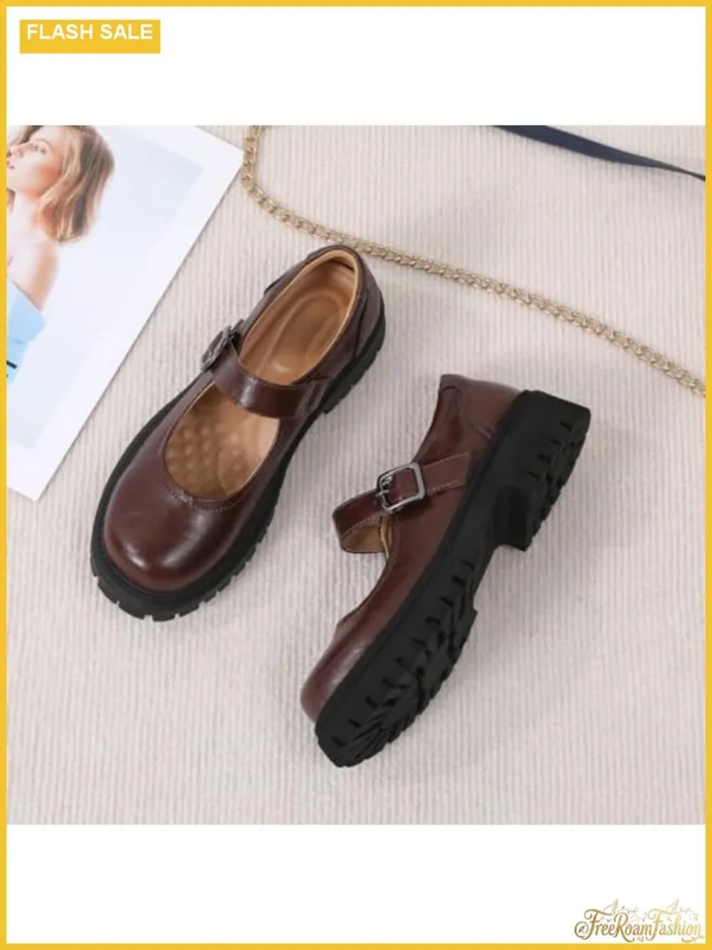 Women's Mary Jane Platform Oxford Flats Non-Slip Faux Leather